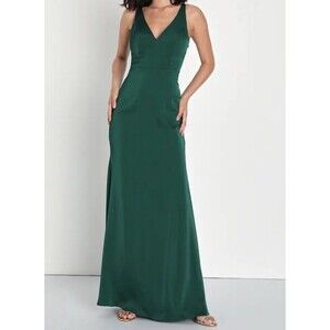 Lulus Aura Emerald Green Sleeveless Satin Maxi Dress Party Wedding HOCO Prom-XS